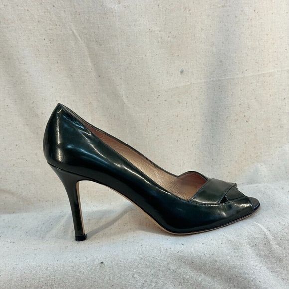 Kate Spade Green Peeptoe Pumps Stiletto Heels Patent Leather Made In Italy 7M - Picture 8 of 12